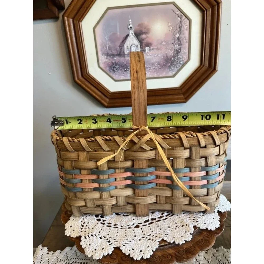Vintage Handwoven wicker gathering basket